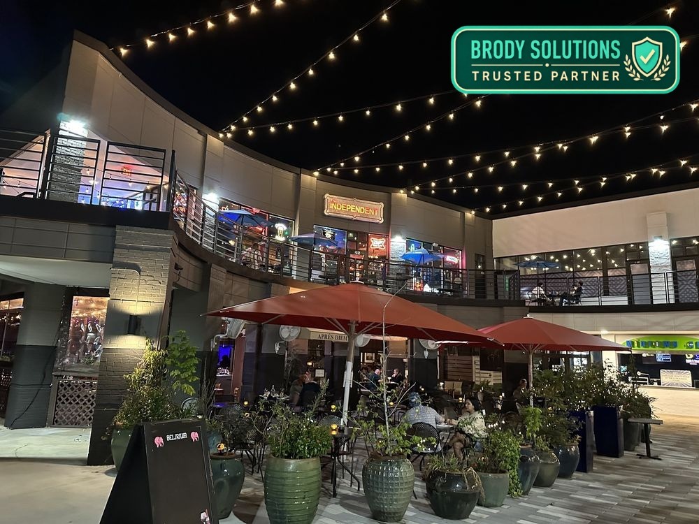 The Independent, an open-air nightlife venue in Midtown Atlanta strung with string lights